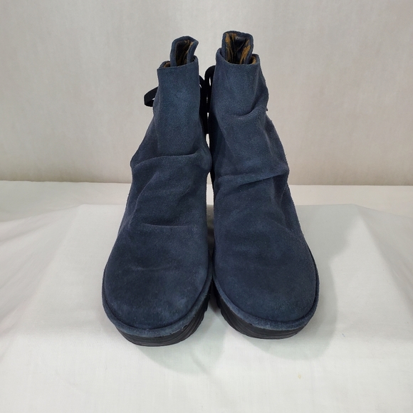 Fly London Women's Size EU 37 Yama Blue Suede Ankle Boots Wedge Lace Up - Picture 11 of 11